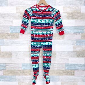Old Navy Christmas Fleece Pajamas Footie Union Suit Red Green Zip Up Toddler 5T